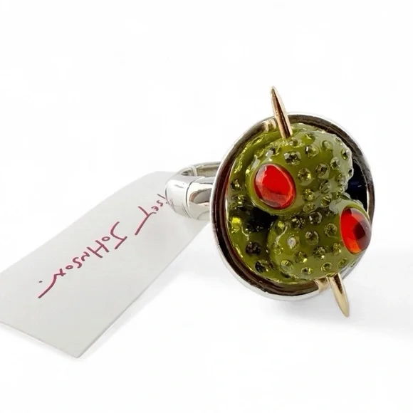 New Betsey Johnson Ring Martini Glass Olive Cocktail Ring - Picture 6 of 16